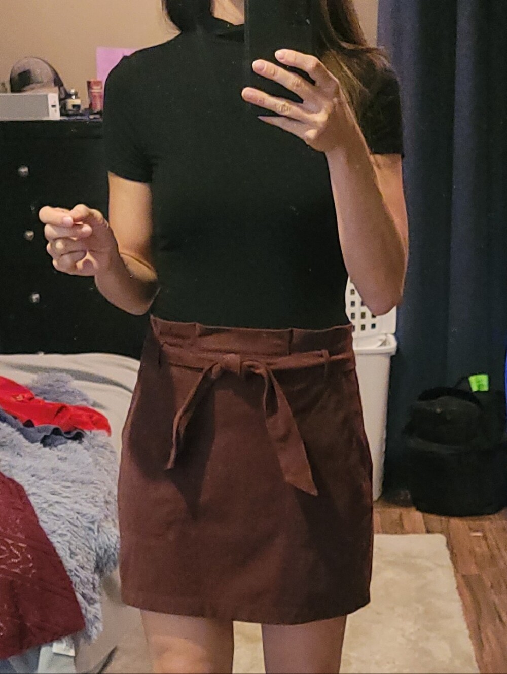 Abercrombie & Fitch Brown Maroon Faux Suede Tie-Waist Mini Skirt